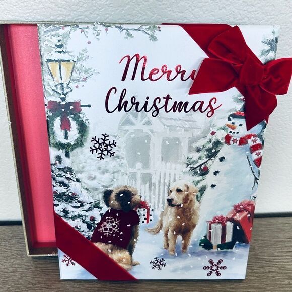 Other - Christmas Puppy Dog Snowman Holiday Scene Gift Storage Lidded Box